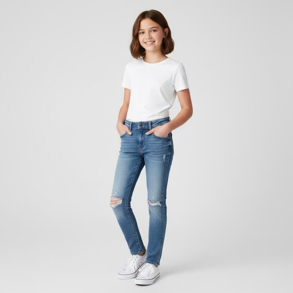 Gap Kids Distressed Slim Taper Jeans Girls Size 14 Denim Blue Jeans - Picture 1 of 10